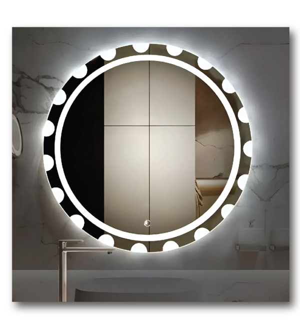 Gương Đèn LED Tròn Viền Hoa Văn